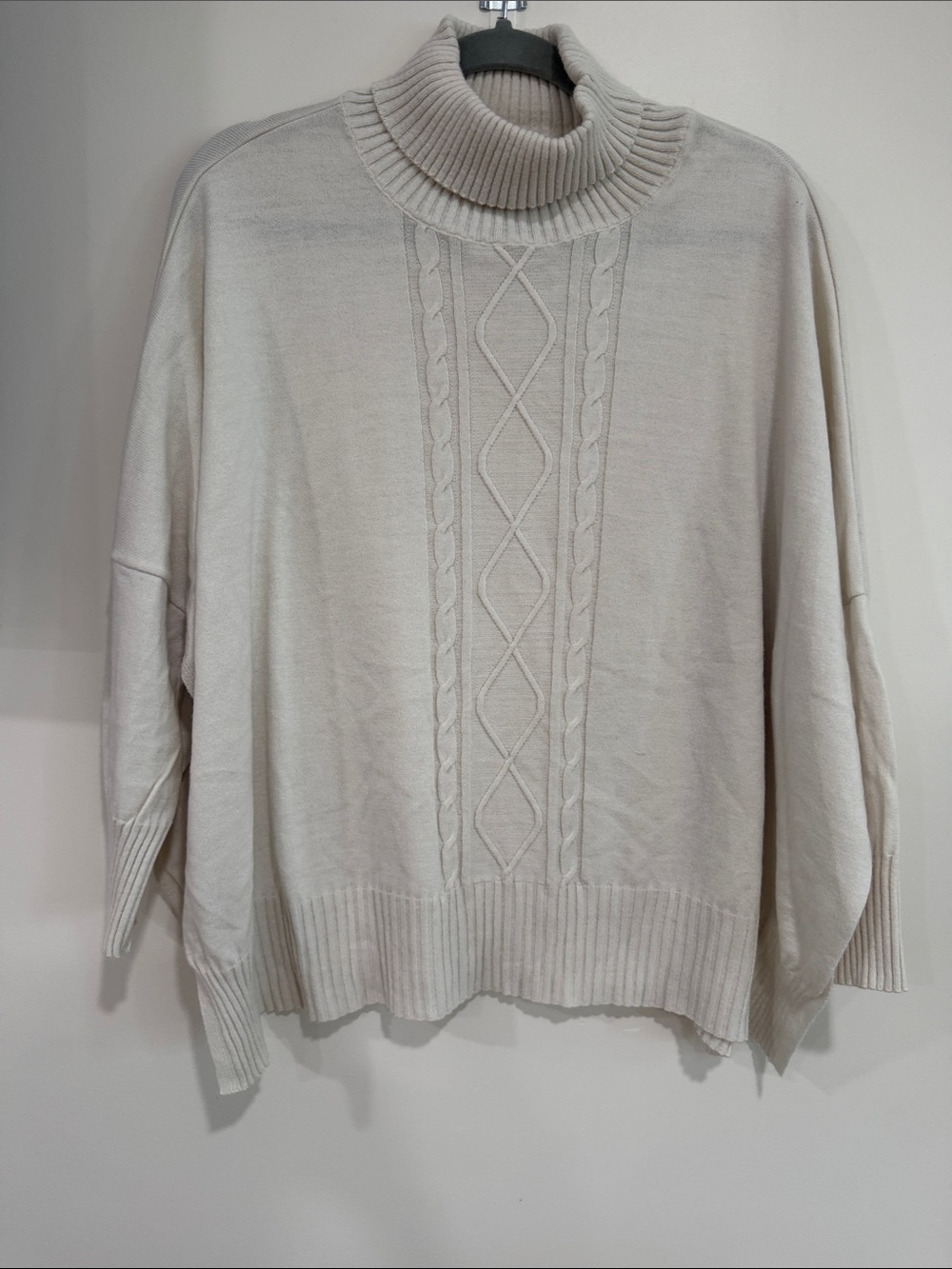 Cozy Cable-Front Turtleneck Sweater in Light Cream